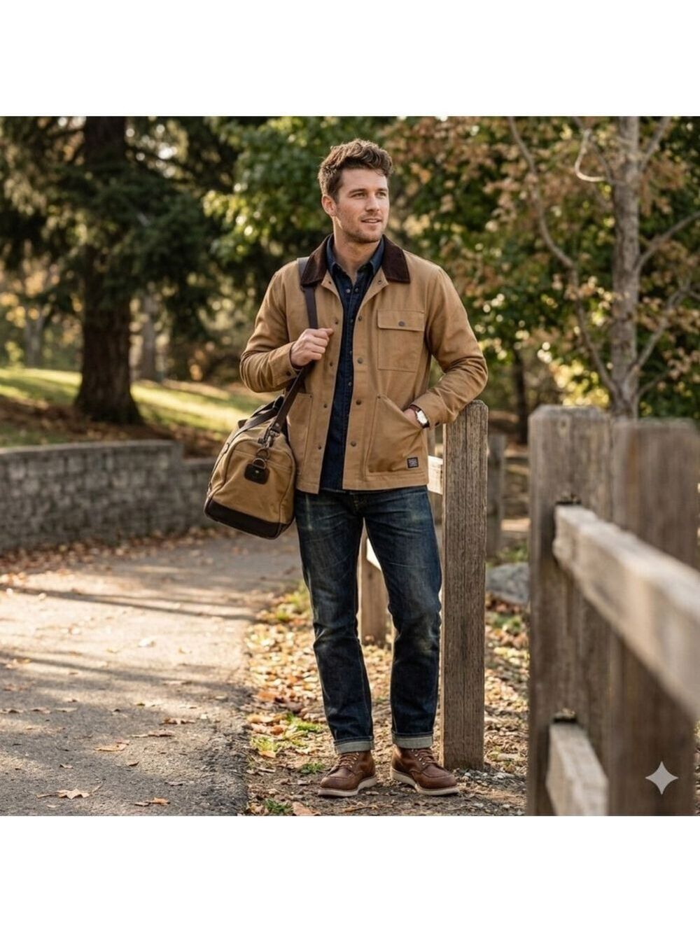 NEW Hudson Khaki Chore Jacket with Brown Corduroy Trim Size Large Outdoor $188